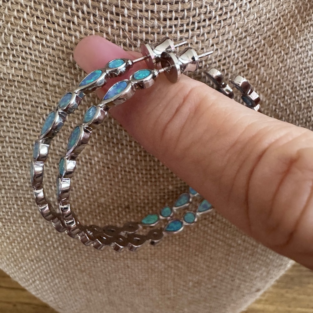 💜 Melinda Maria Isla Hoops 2" Silver|Blue Opal Retail  price$128.00 - Picture 2 of 3
